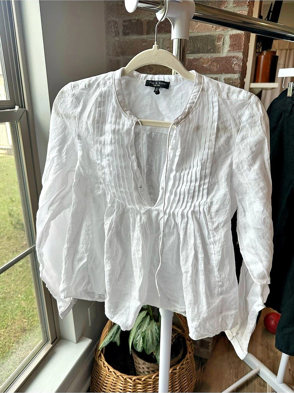 rag & bone Amaris Pintuck Ramie Top White Size Small